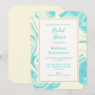 Fancy Marble Design in Turquoise and Cream Bridal Invitation