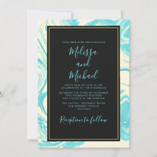 Fancy Marble Design in Turquoise and Cream Wedding Invitation