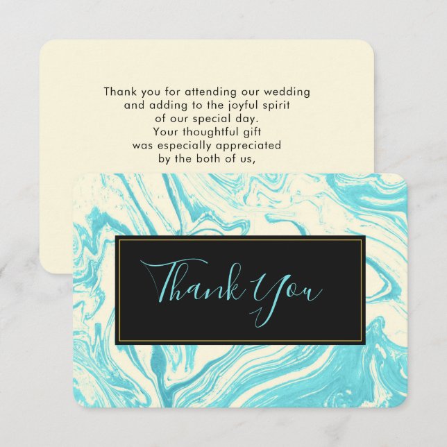Fancy Marble in Turquoise and Cream Thank You Invitation (Front/Back)