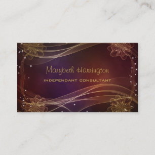 Fancy Maroon Background with Wispy Gold Accents Business Card
