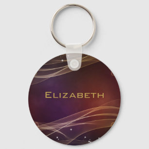 Fancy Maroon Background with Wispy Gold Accents Keychain