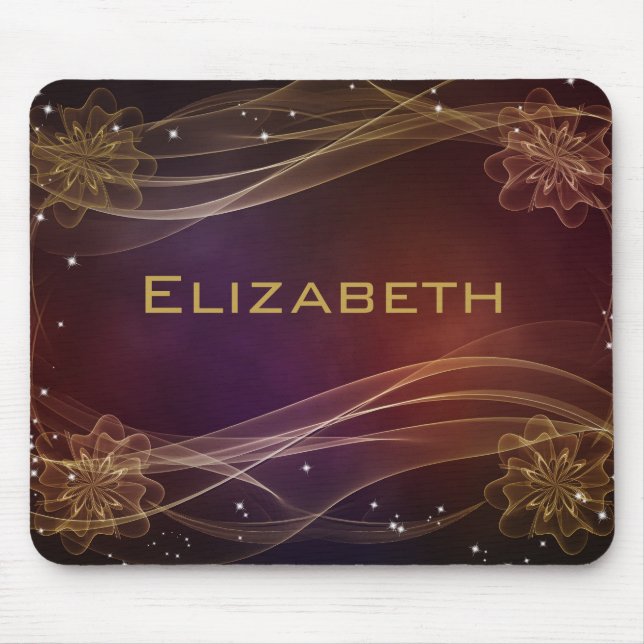 Fancy Maroon Background with Wispy Gold Accents Mouse Pad (Front)