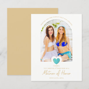 Fancy Matron of Honor Blue Heart Photo Proposal Postcard