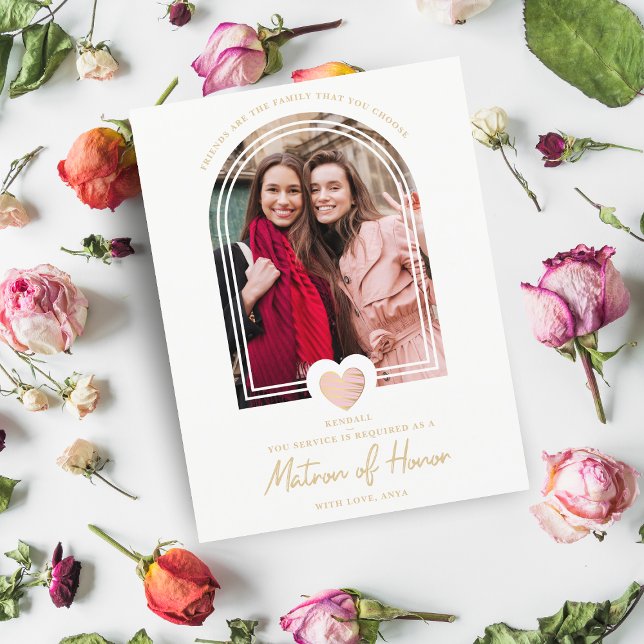 Fancy Matron of Honor Pink Heart Photo Proposal Postcard (Creator Uploaded)