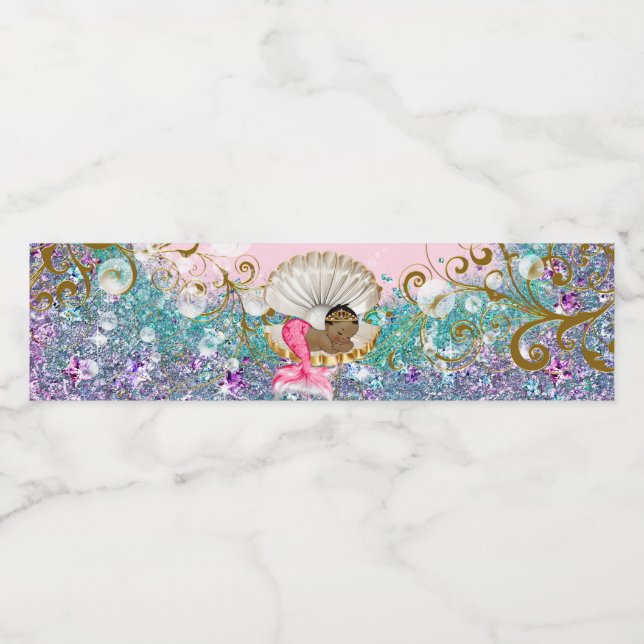 Fancy Mermaid Baby Shower Water Bottle Labels (Single Label)