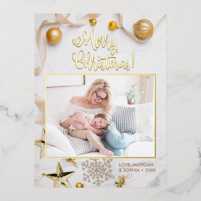 Fancy Merry Christmas, Photo, Name Message, Border Foil Holiday Postcard (Front)