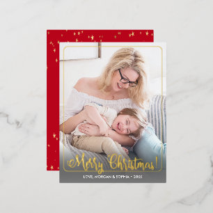 Fancy Merry Christmas, Photo, Name Message, Border Foil Holiday Postcard