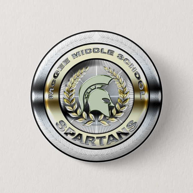 Fancy Metallic Spartan Logo #1 2 Inch Round Button (Front)