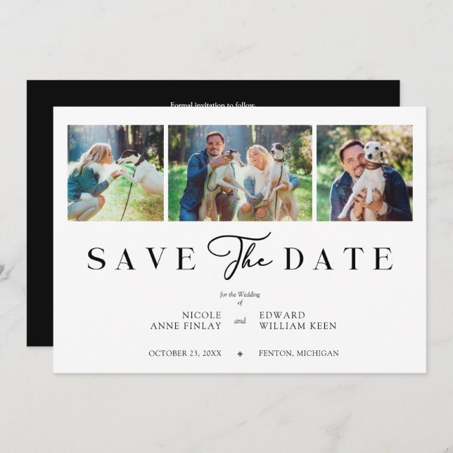 Fancy Minimalist Collage 3 Photos Couple Wedding (Front/Back)