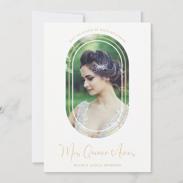Fancy Minimalist Oval Spanish Photo Quinceañera (Front)