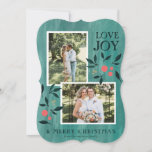 Fancy Modern - Christmas Card - Green - Photo Card<br><div class="desc">Delight your family and friends in the mail this Holiday season with a joyful card! Designed with watercolor illustrations against a green painted background, this modern and fun holiday card allows you to incorporate two photos, your family names at the bottom on the front of the card. The back of...</div>