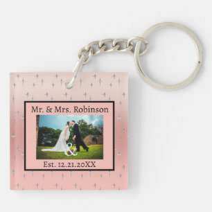 Fancy Modern Couples Photo Pink Silver Diamond Keychain