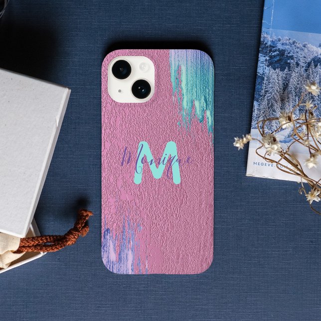 Fancy Modern Glam Pink Purple Teal Paint Strokes Case-Mate iPhone Case (Creator Uploaded)