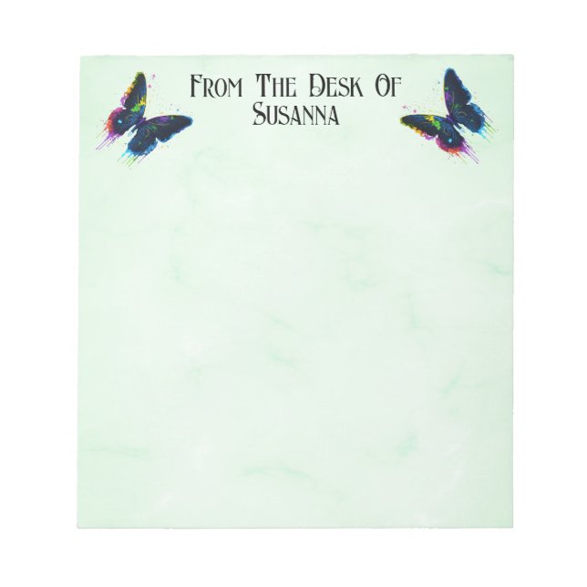 Fancy Modern Script Butterfly Personalized Name Notepad (Front)