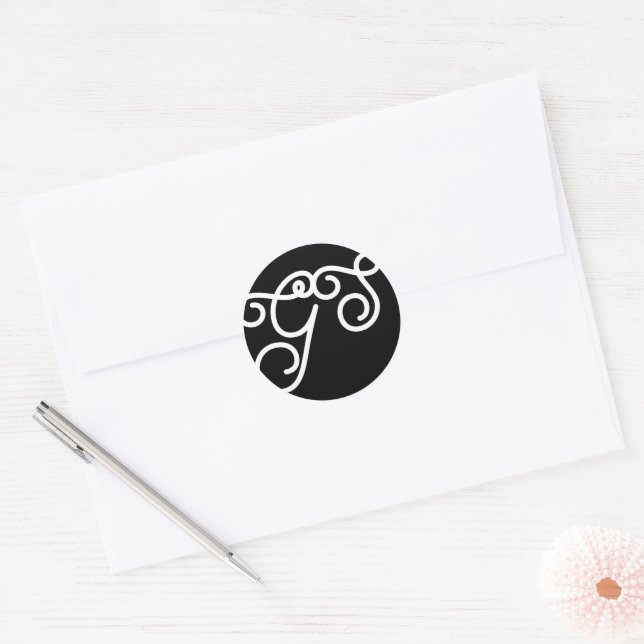 Fancy Monogram Black and White Classic Round Sticker (Envelope)
