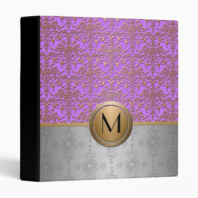 Fancy Monogram Design Periwinkle Purple Gold Binder (Front/Spine)