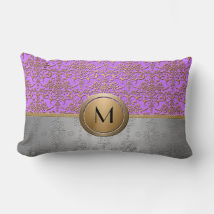Fancy Monogram Design Periwinkle Purple Gold Lumbar Pillow