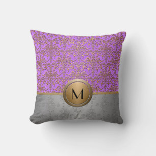 Fancy Monogram Design Periwinkle Purple Gold Throw Pillow