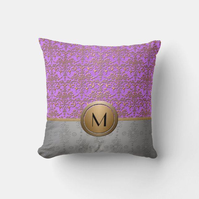 Fancy Monogram Design Periwinkle Purple Gold Throw Pillow (Front)