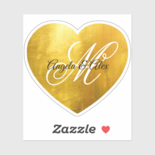 Fancy Monogram Faux Yellow Gold Foil Heart
