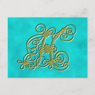 Fancy Monogram Letter H, Customize Colour Postcard