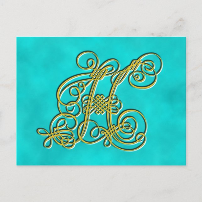 Fancy Monogram Letter H, Customize Colour Postcard (Front)