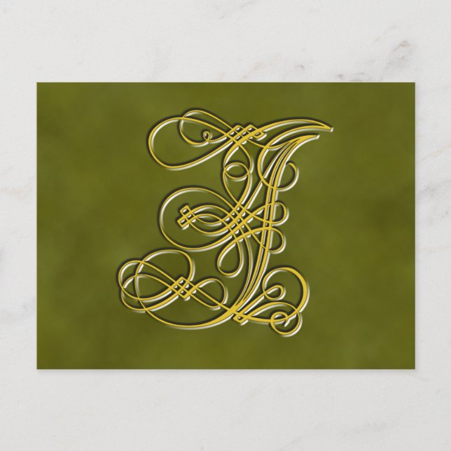Fancy Monogram Letter I, Customize Colour Postcard (Front)