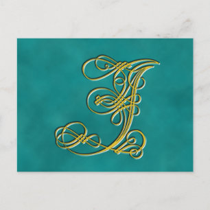Fancy Monogram Letter J, Customize Colour Postcard