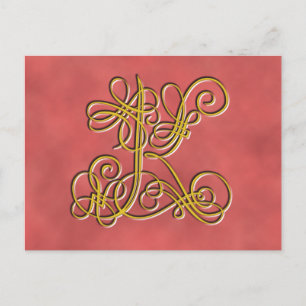Fancy Monogram Letter K, Customize Colour Postcard