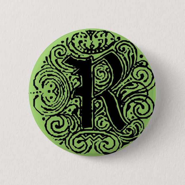 Fancy Monogram "R" Monarchia Pin-Back 2 Inch Round Button (Front)