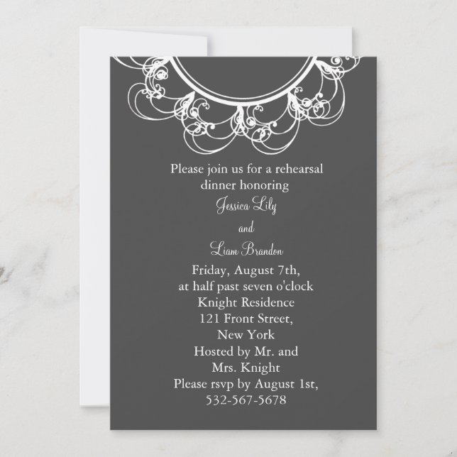 Fancy Monogram Rehearsal Dinner Invitation (grey) (Front)