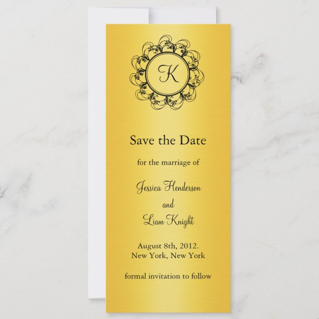 Fancy Monogram Save the Date (gold) (Front)