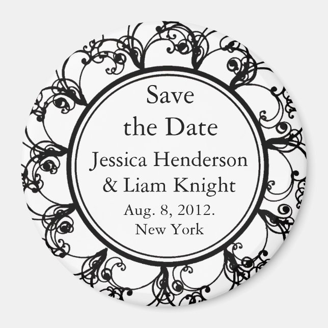 Fancy Monogram Save the Date Magnet black (Front)