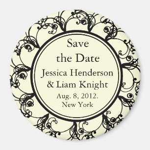 Fancy Monogram Save the Date Magnet off white