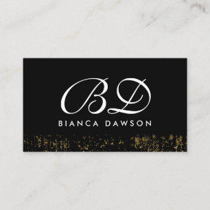 Fancy Monogram Script Gold Grunge Business Card