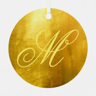 Fancy Monogram Shiny Faux Yellow Gold Foil Metal Ornament