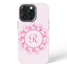 Fancy Monogram with Pink Swirls iPhone Case