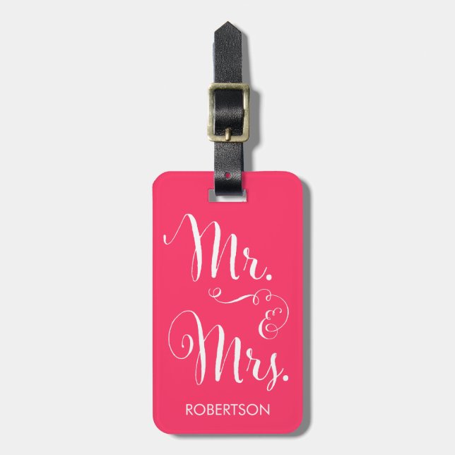 Fancy Mr. & Mrs. Luggage Tag - hot pink (Front Vertical)