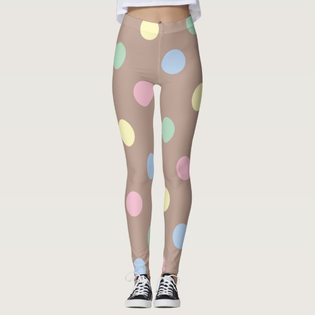 Fancy Multi-Colour and Brown Retro Polka Dot Leggings (Front)