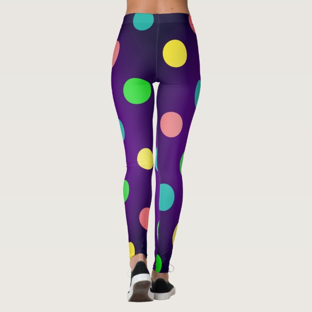 Fancy Multi-Colour and Purple Retro Polka Dot Leggings (Back)
