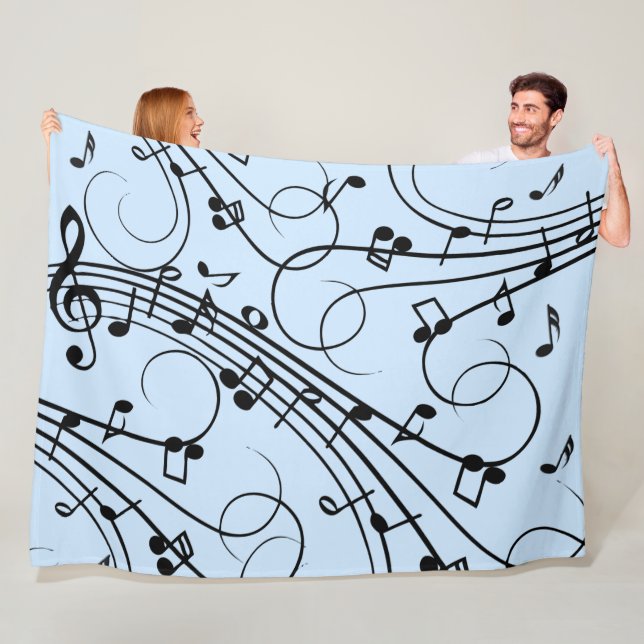 Fancy Music Notes Blue Fleece Blanket (In Situ)
