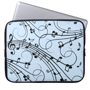 Fancy Music Notes Blue Laptop Sleeve