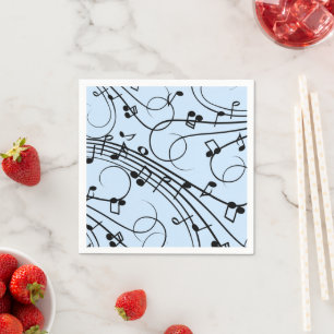 Fancy Music Notes Blue Napkin