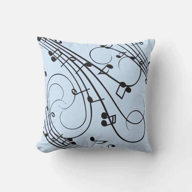 Fancy Music Notes Blue Outdoor Pillow (Front)