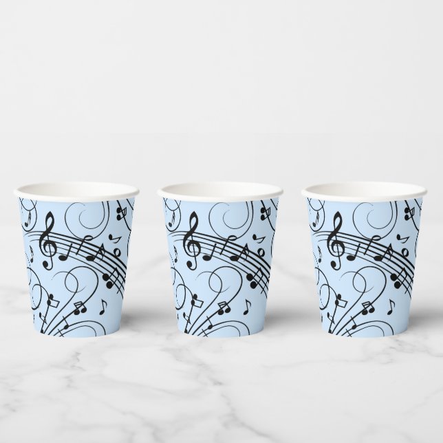 Fancy Music Notes Blue Paper Cups (Multi)