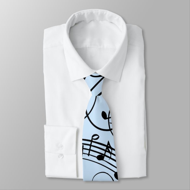 Fancy Music Notes Blue Tie (Tied)