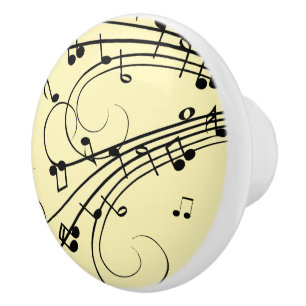 Fancy Music Notes Yellow Ceramic Knob