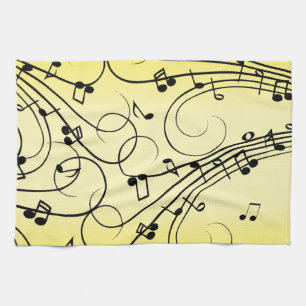Fancy Music Notes Yellow Kitchen Towel