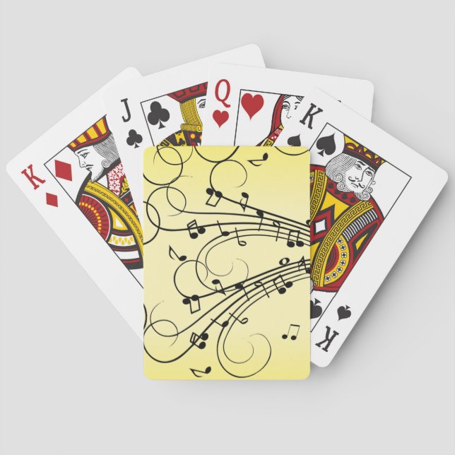 Fancy Music Notes Yellow Playing Cards (Back)