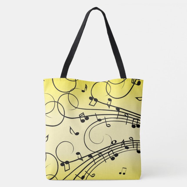 Fancy Music Notes Yellow Tote Bag (Back)
